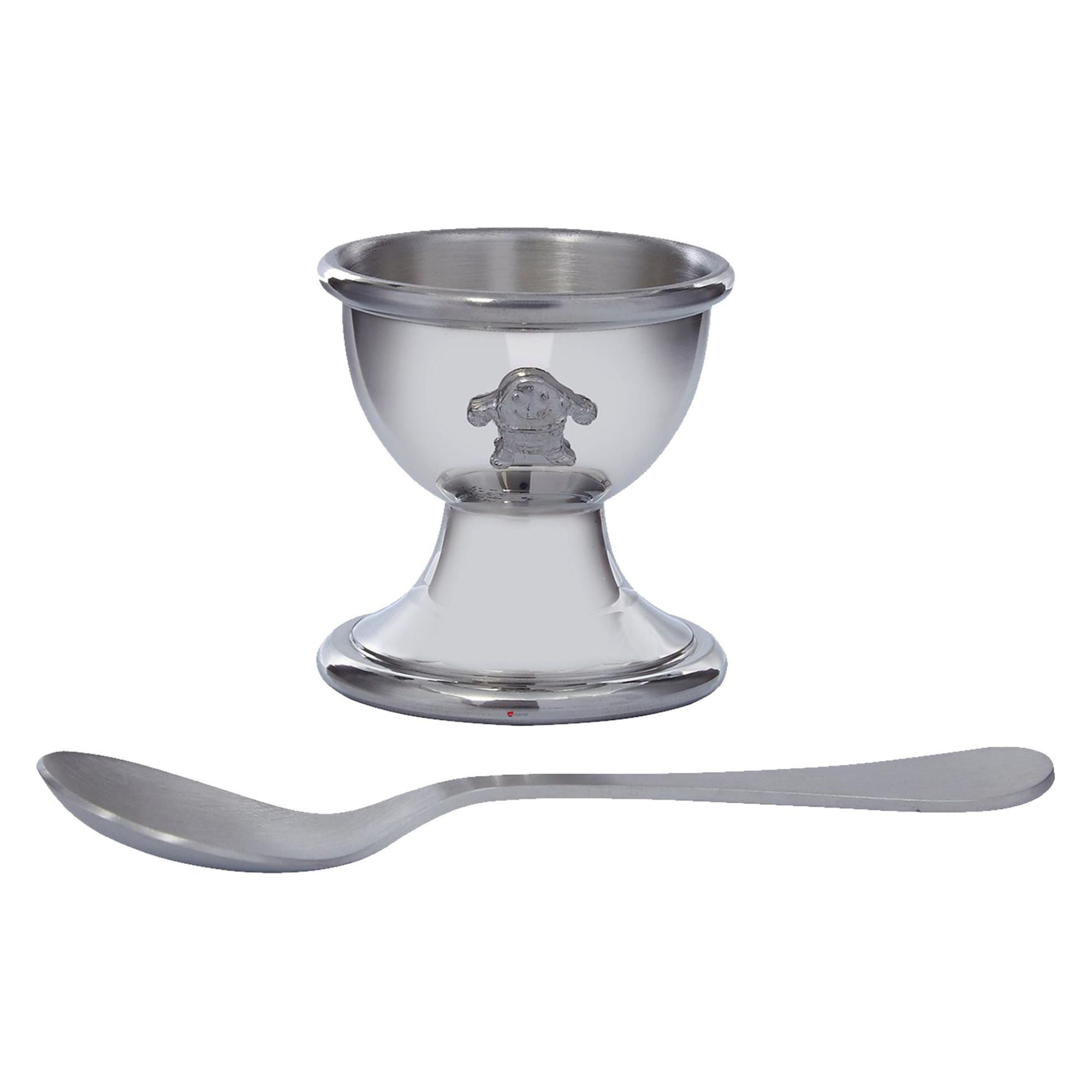 Silver egg cup with spoon on a white background