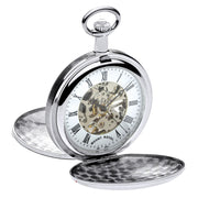 Pocket Watch Skeleton Full Double Hunter Chromed Polished 17 Jewel Mechanical