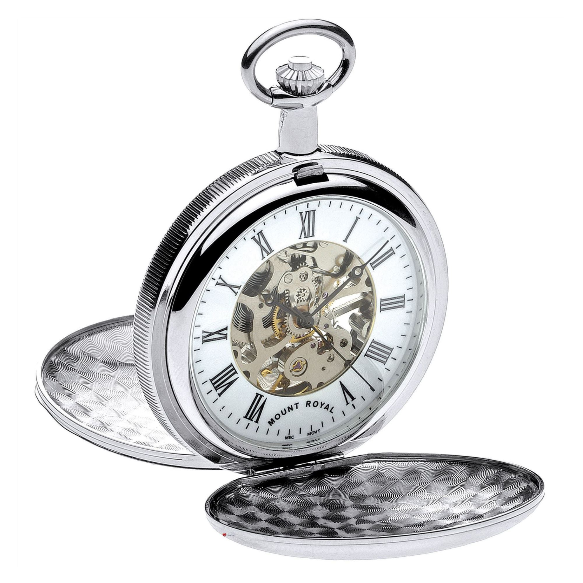 Pocket Watch Skeleton Full Double Hunter Chromed Polished 17 Jewel Mechanical