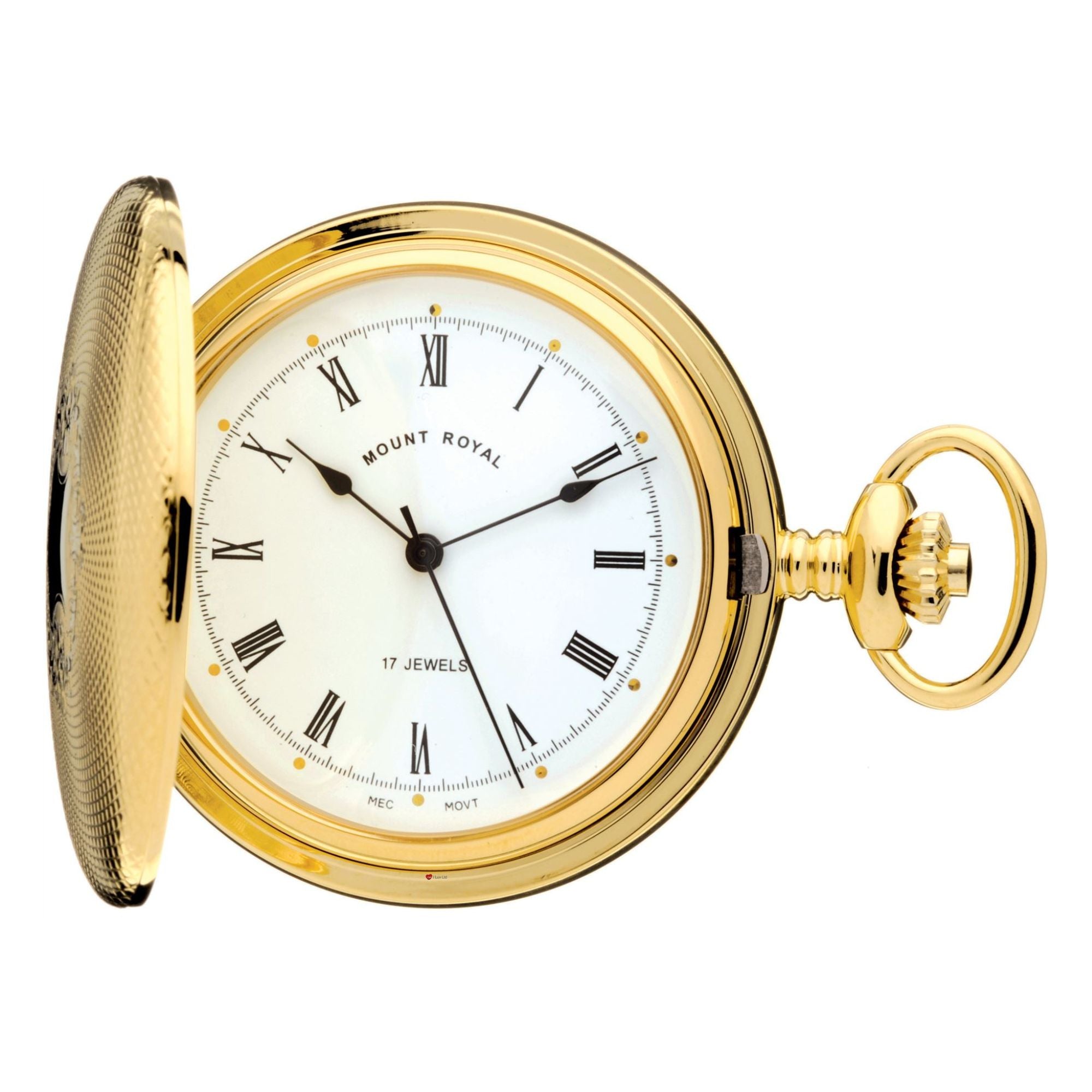 Full Hunter Pocket Watch Gold Plated 17 Jewel Mechanical Albert Chain