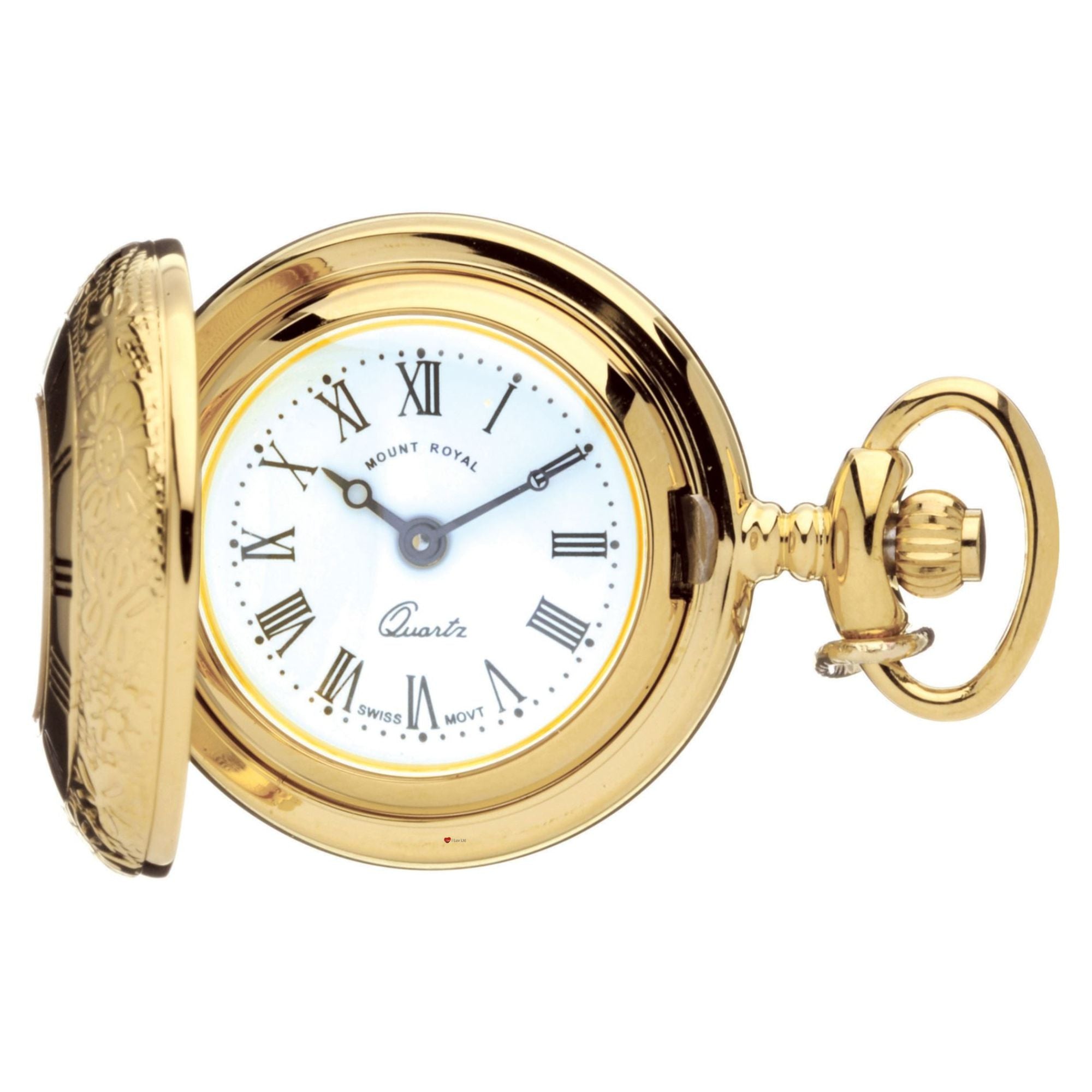 Classic Pendant Fob Watch Half Hunter Ornate Gold Finish Roman Numerals