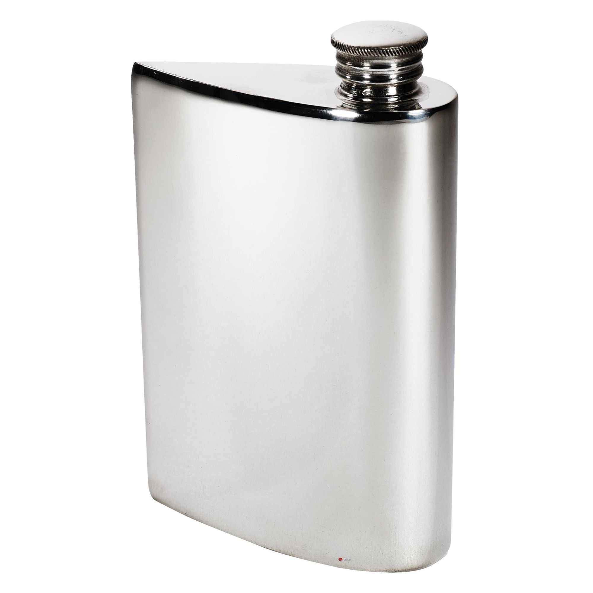 Stainless steel hip flask on a white background