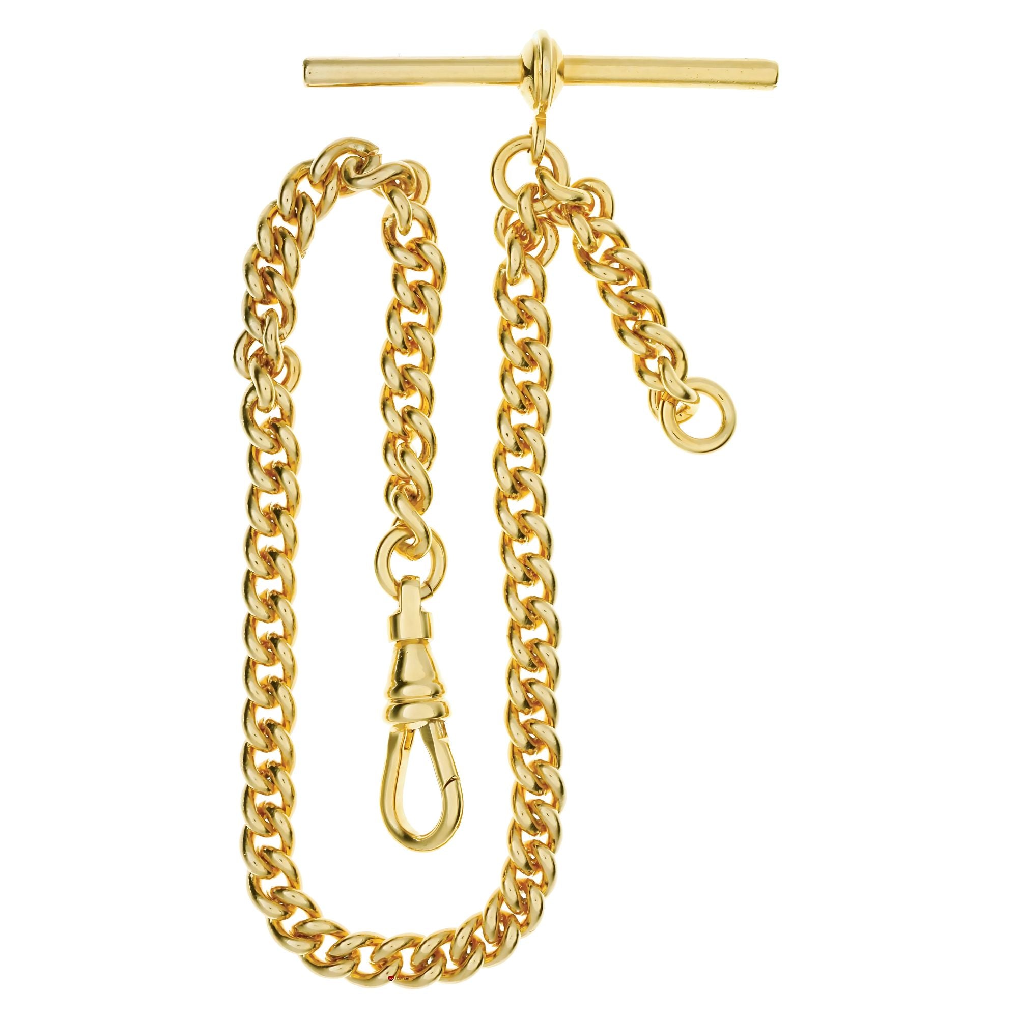 Gold chain with clasp on a white background