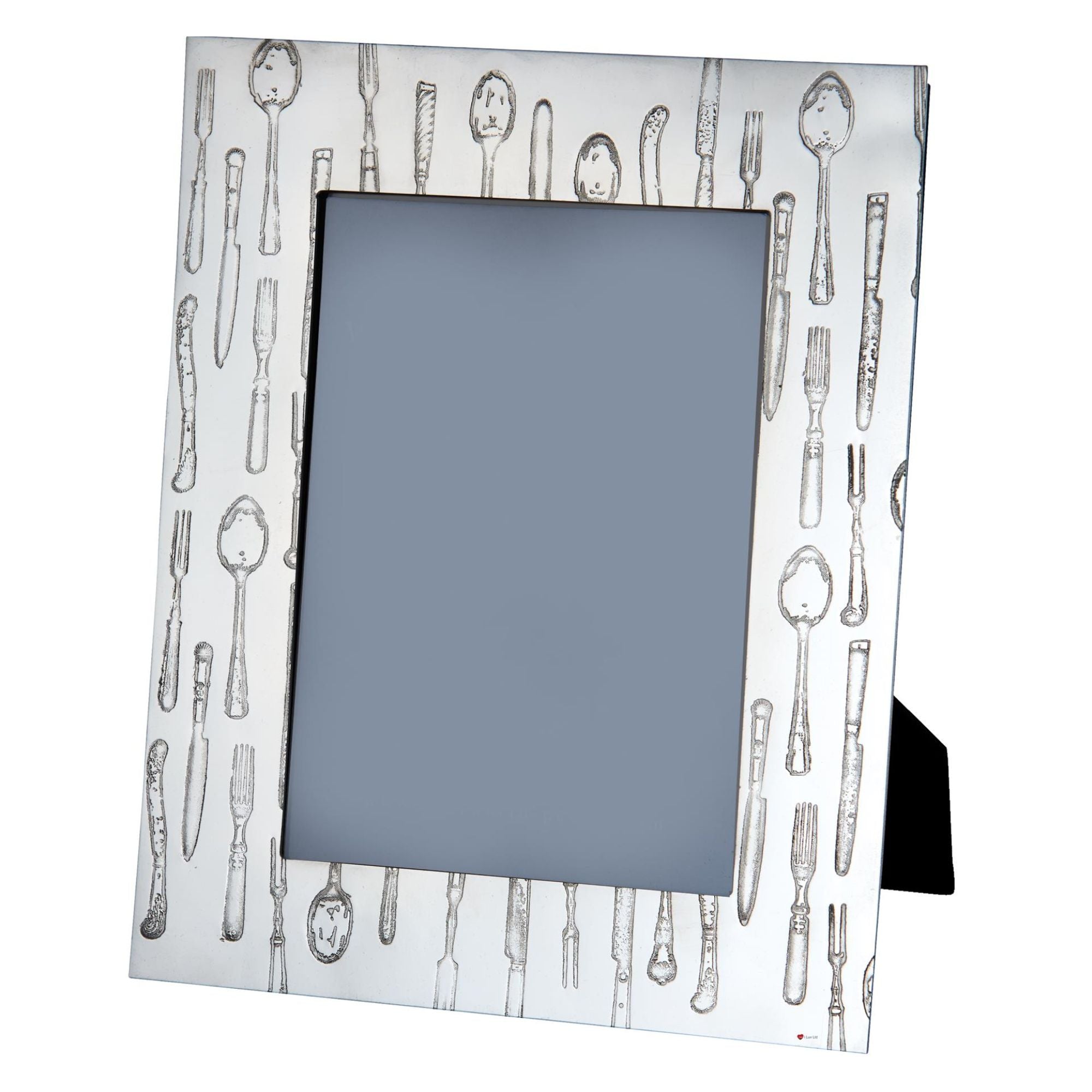 Decorative picture frame with cutlery pattern on a white background