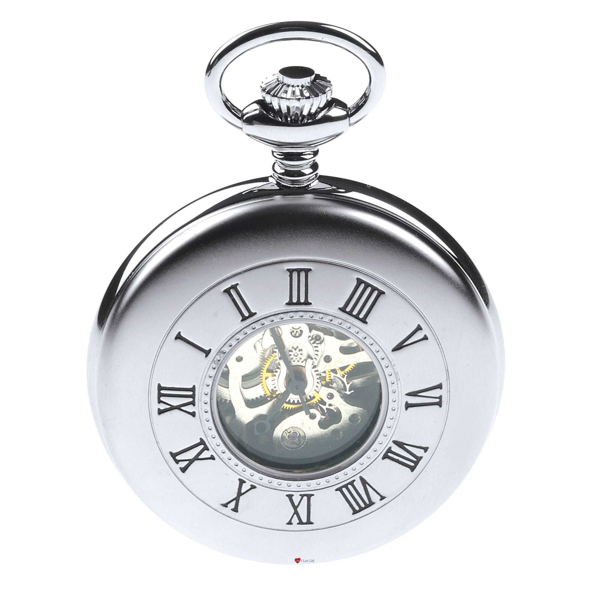 Skeleton Half Hunter Pocket Watch Chromed Plain Back 17 Jewel Mechanical