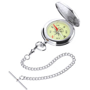 Military Style Pocket Compass Watch Albert Chain Leather