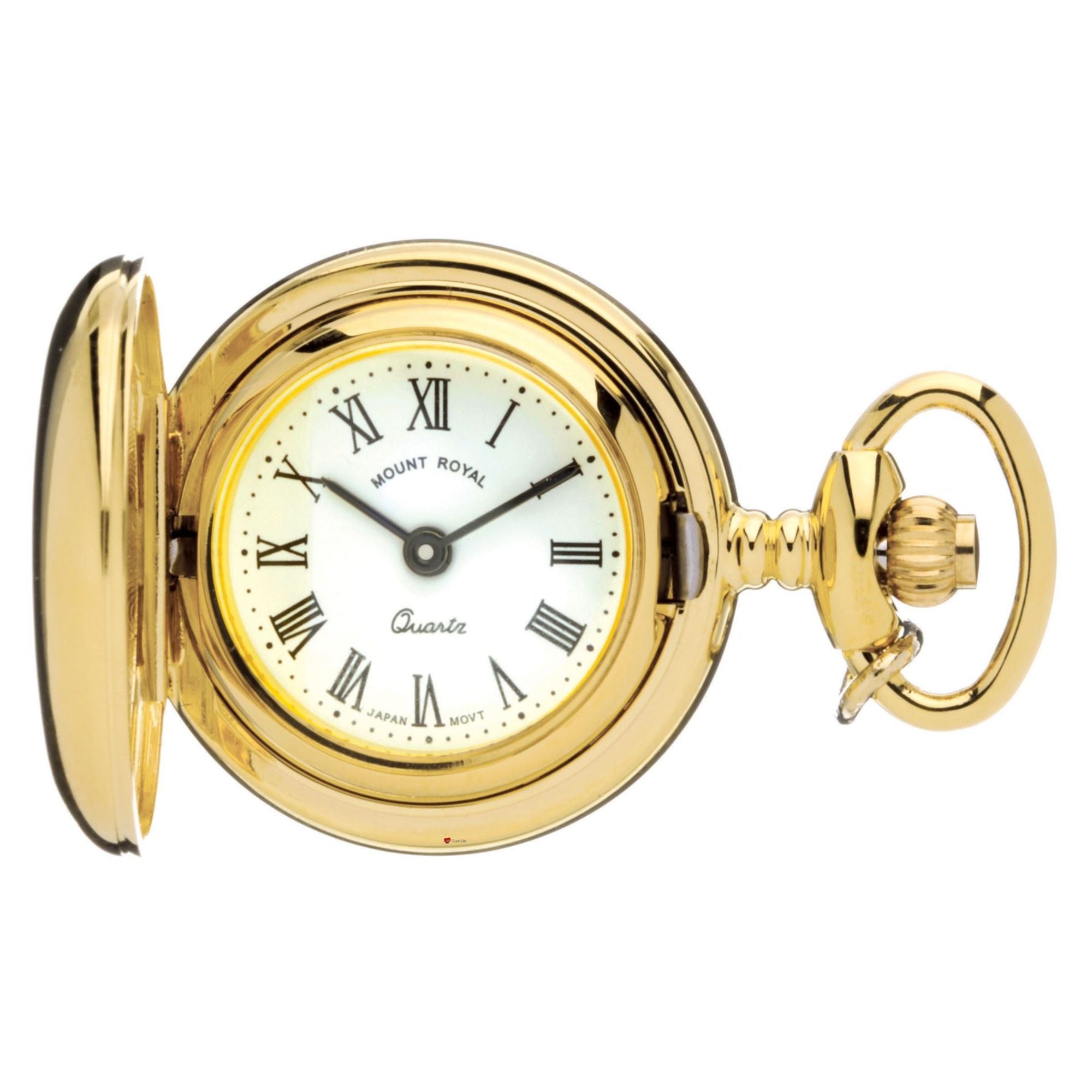 Classic Pendant Fob Watch Full Hunter Polished Gold Finish Roman Numerals