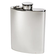 Stainless steel hip flask on a white background