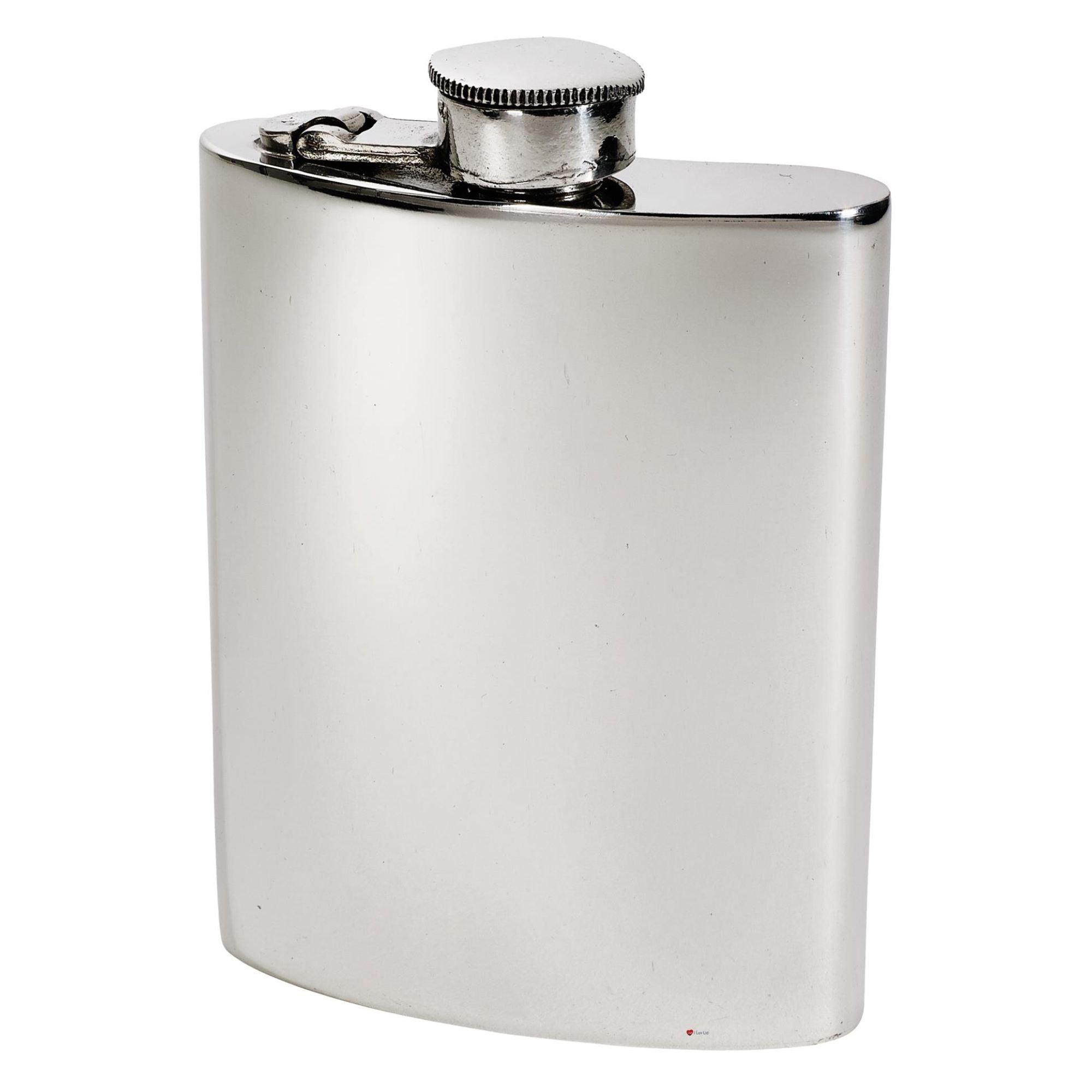 Stainless steel hip flask on a white background