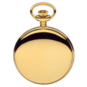 Gold pocket watch on a white background
