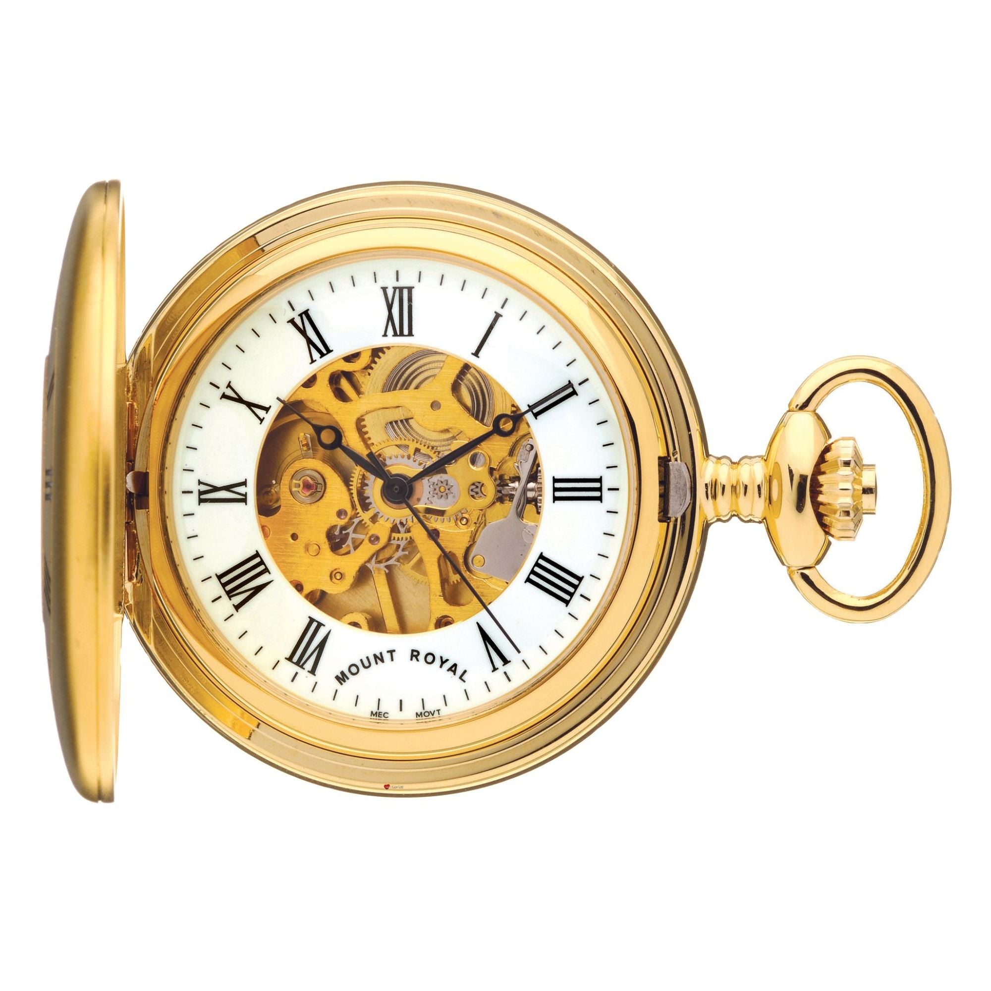 Skeleton Half Hunter Pocket Watch Gold Plated Plain Back 17 Jewel Movement