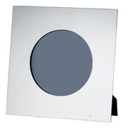 White square card with a gray circle cutout on a white background