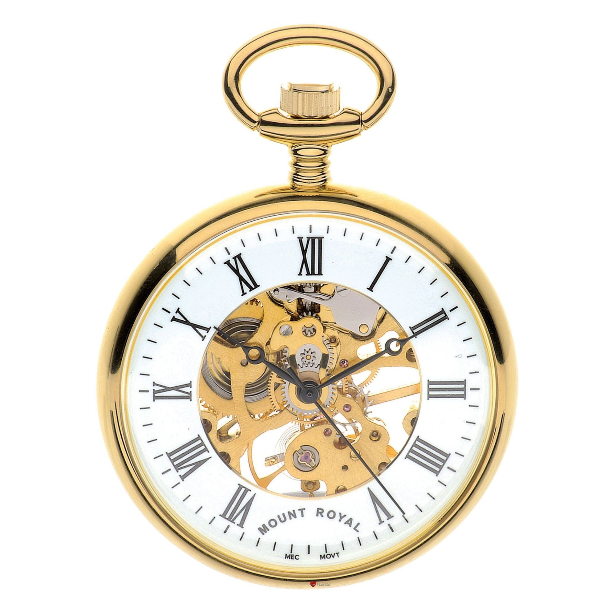 Skeleton Open Face Pocket Watch Gold Plated and Roman Numerals 17 Jewel