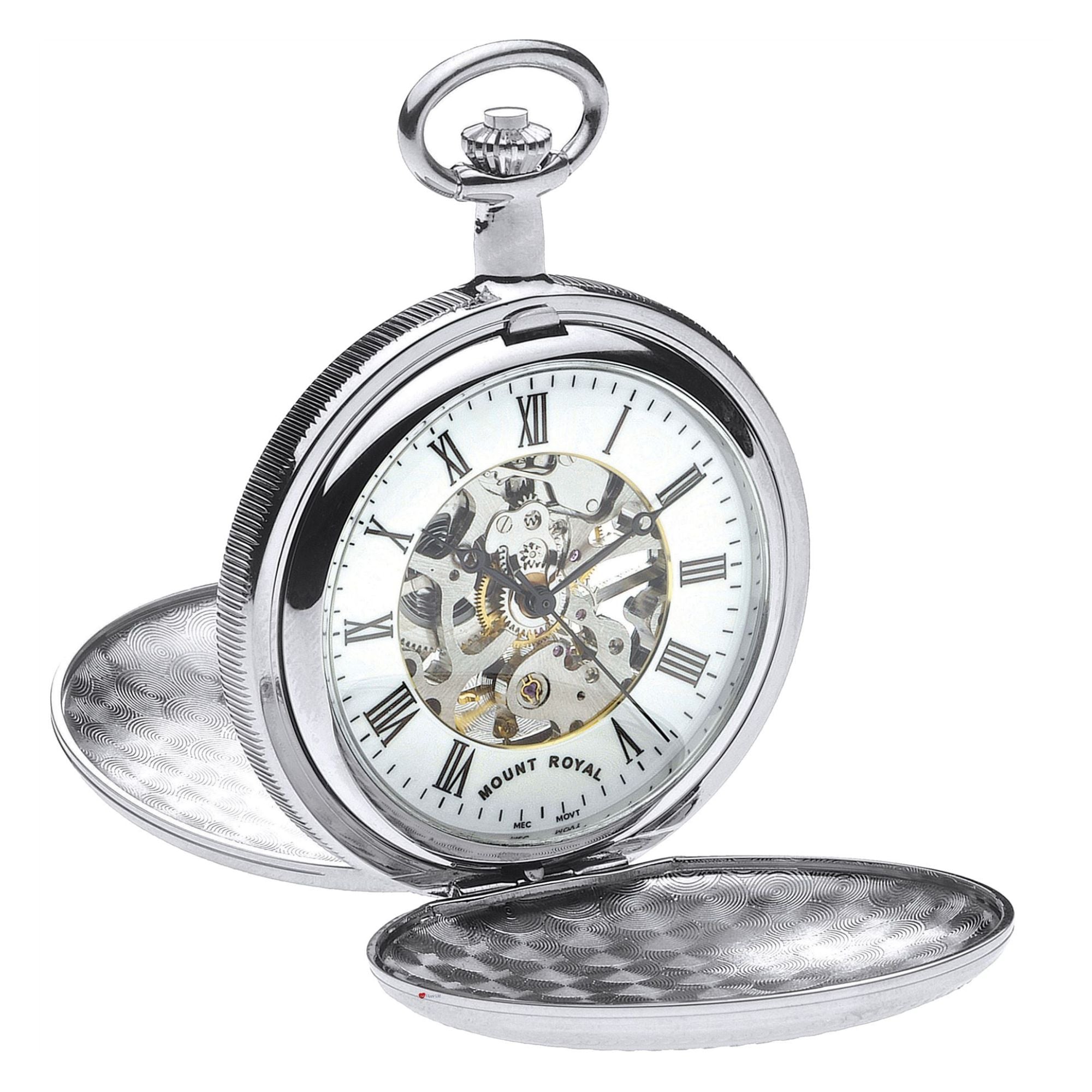 Skeleton Double Hunter Pocket Watch Chromed Ornate 17 Jewel Mechanical
