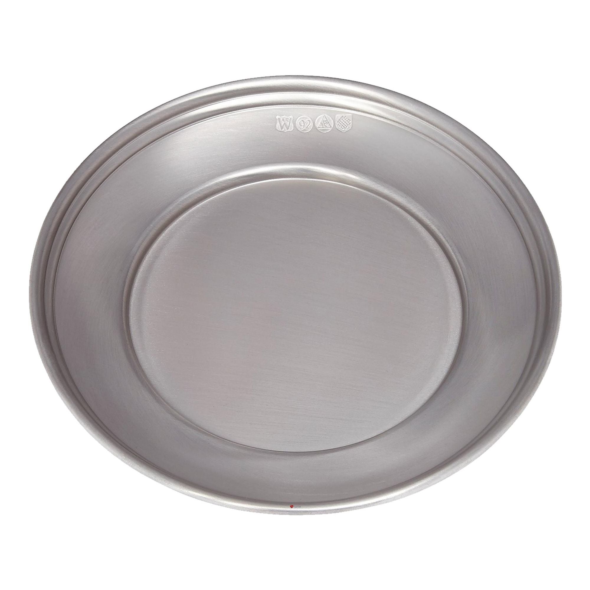 Round metal tray on a white background