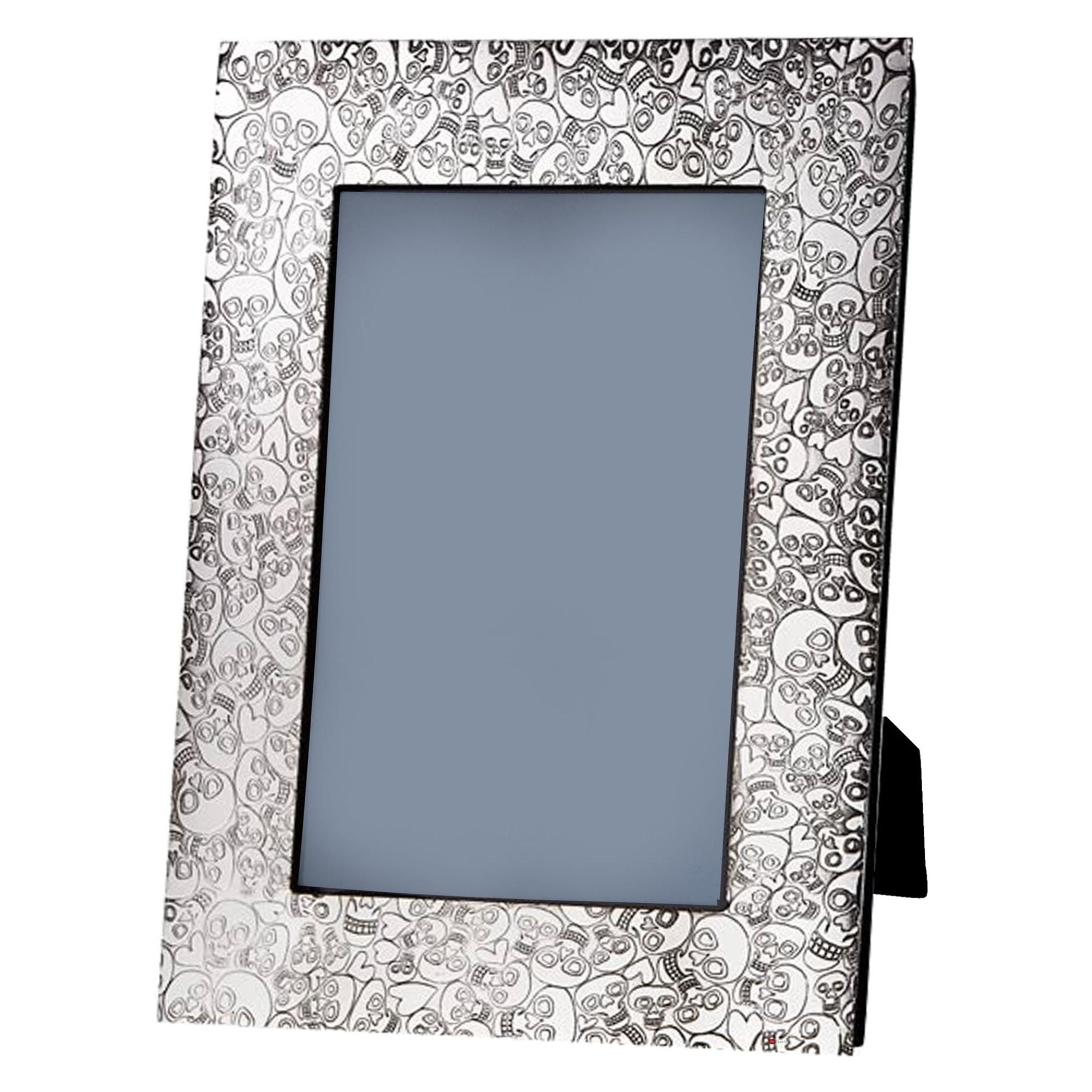 Decorative photo frame with skull pattern on a white background
