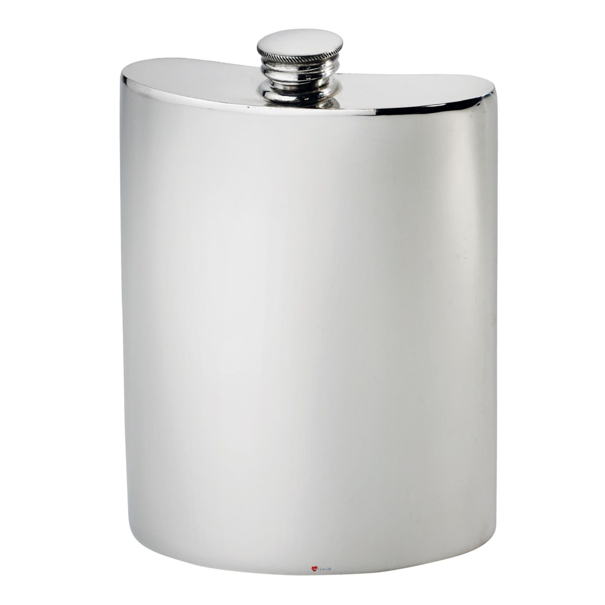 Silver hip flask on a white background