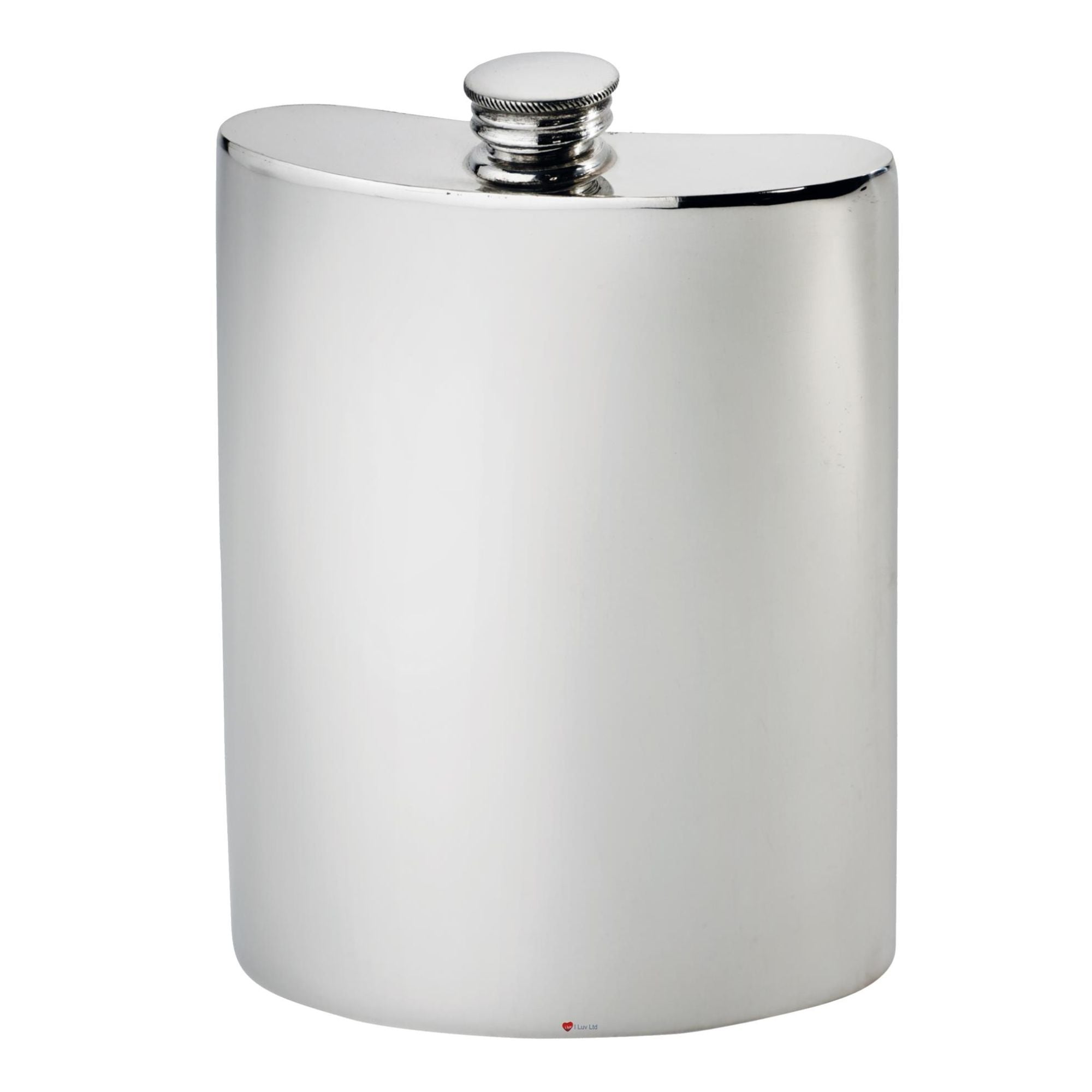 Silver hip flask on a white background