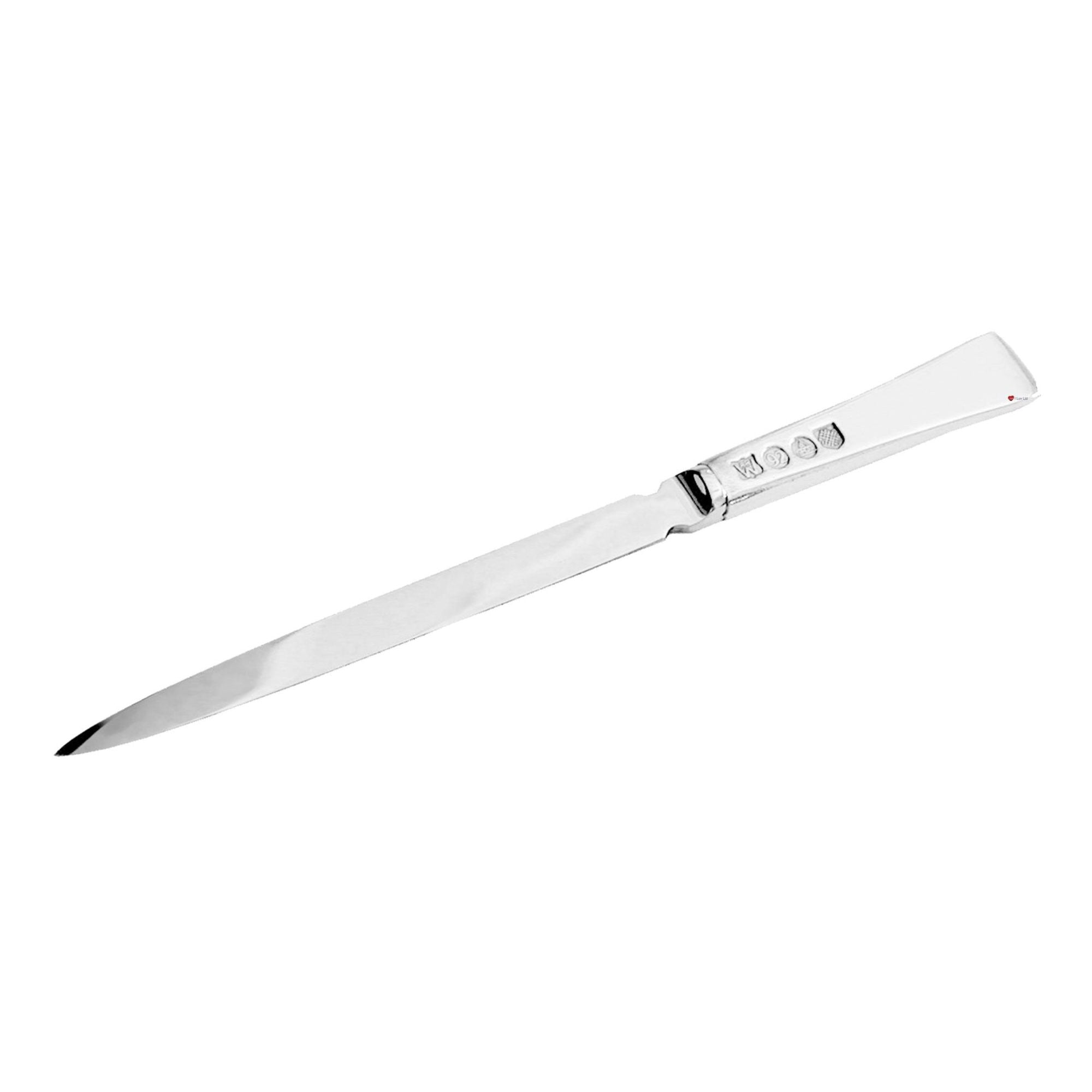 Silver letter opener on a white background