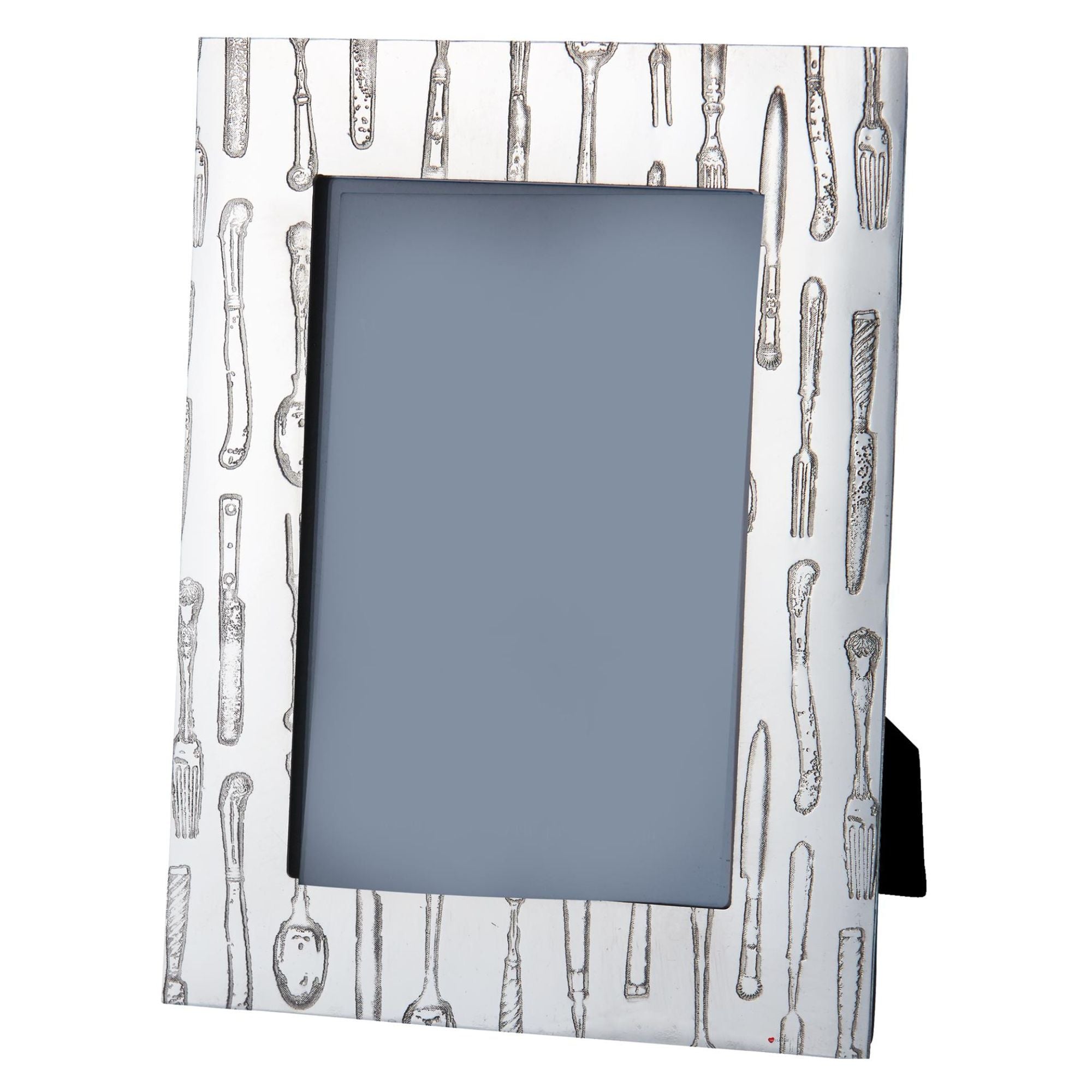 Decorative photo frame with kitchen utensil pattern on a white background