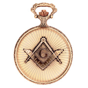 Bronze pocket watch with Masonic design on a white background