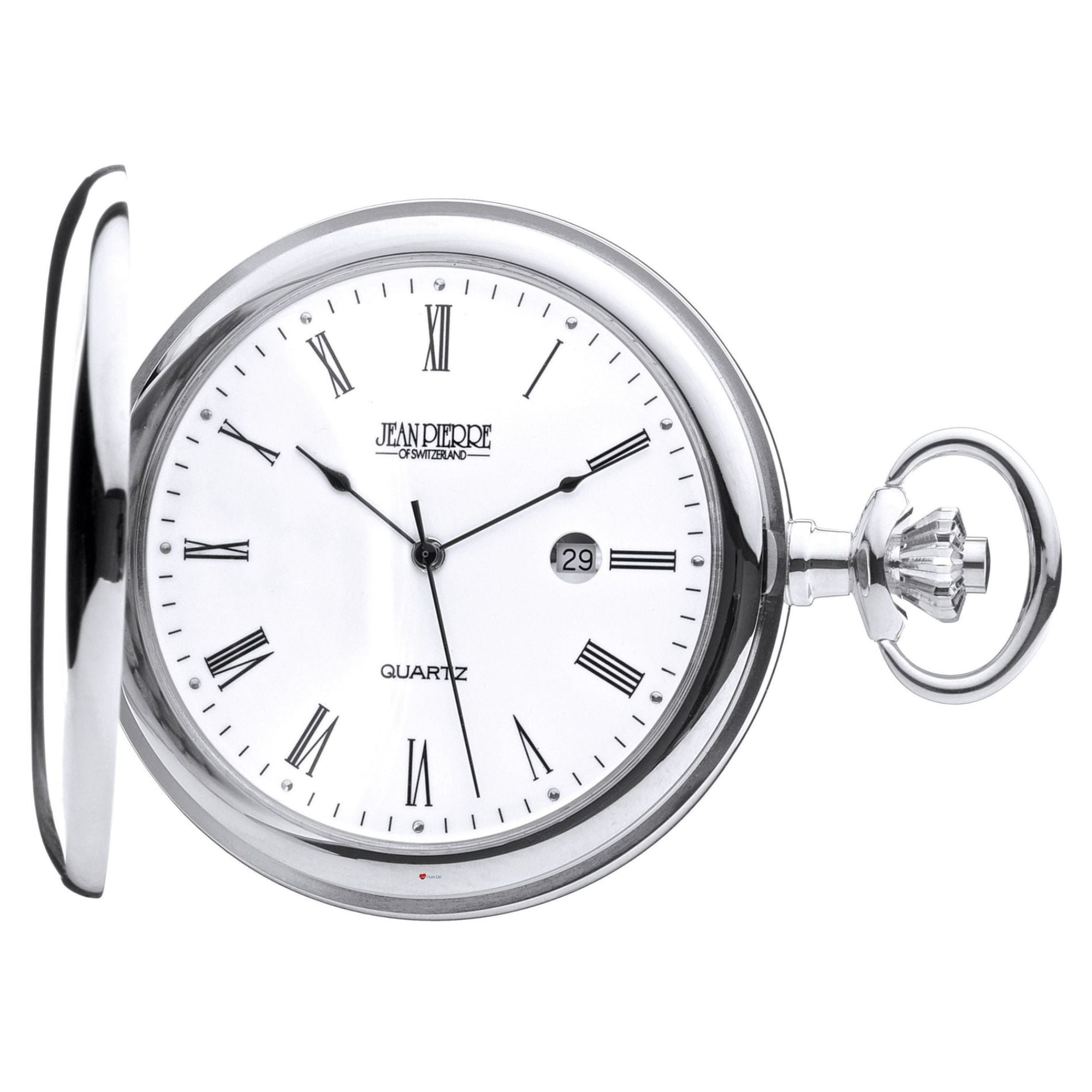 Polished Chrome Pocket Watch Calendar and Swiss Quartz Movement