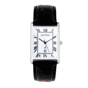 Sterling Silver Gents Wristwatch Rectangle Roman Numerals Black Leather Strap