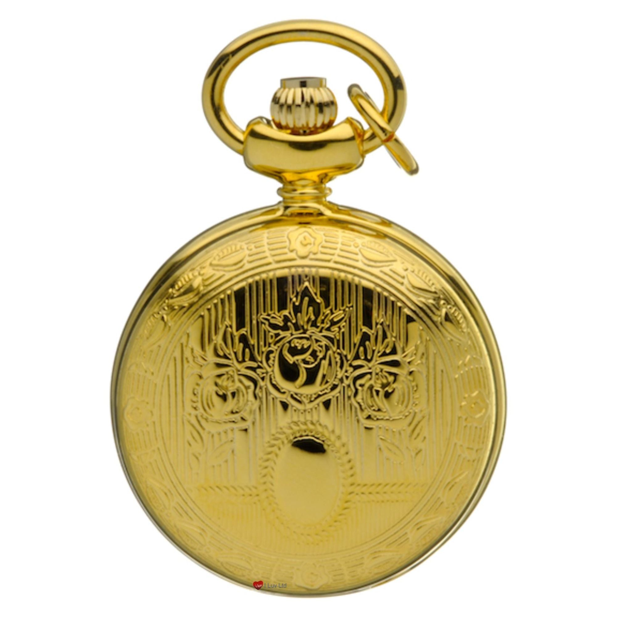 Full Hunter Pendant Watch Gold Plated Rose Lid Roman Numerals Quartz
