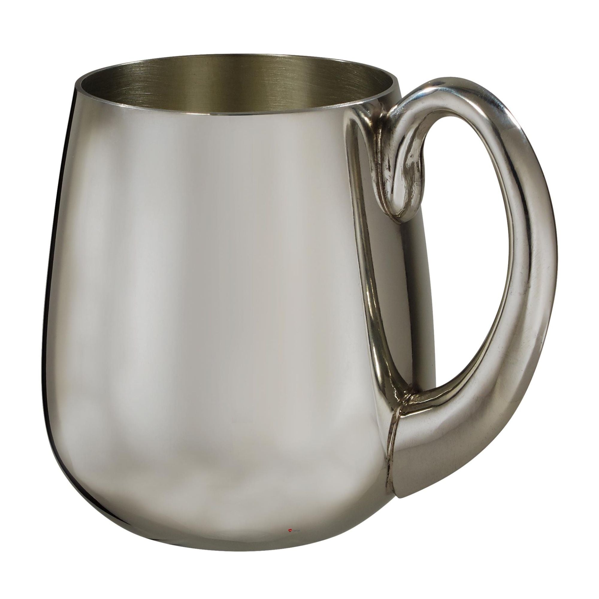 Stainless steel mug with handle on a white background