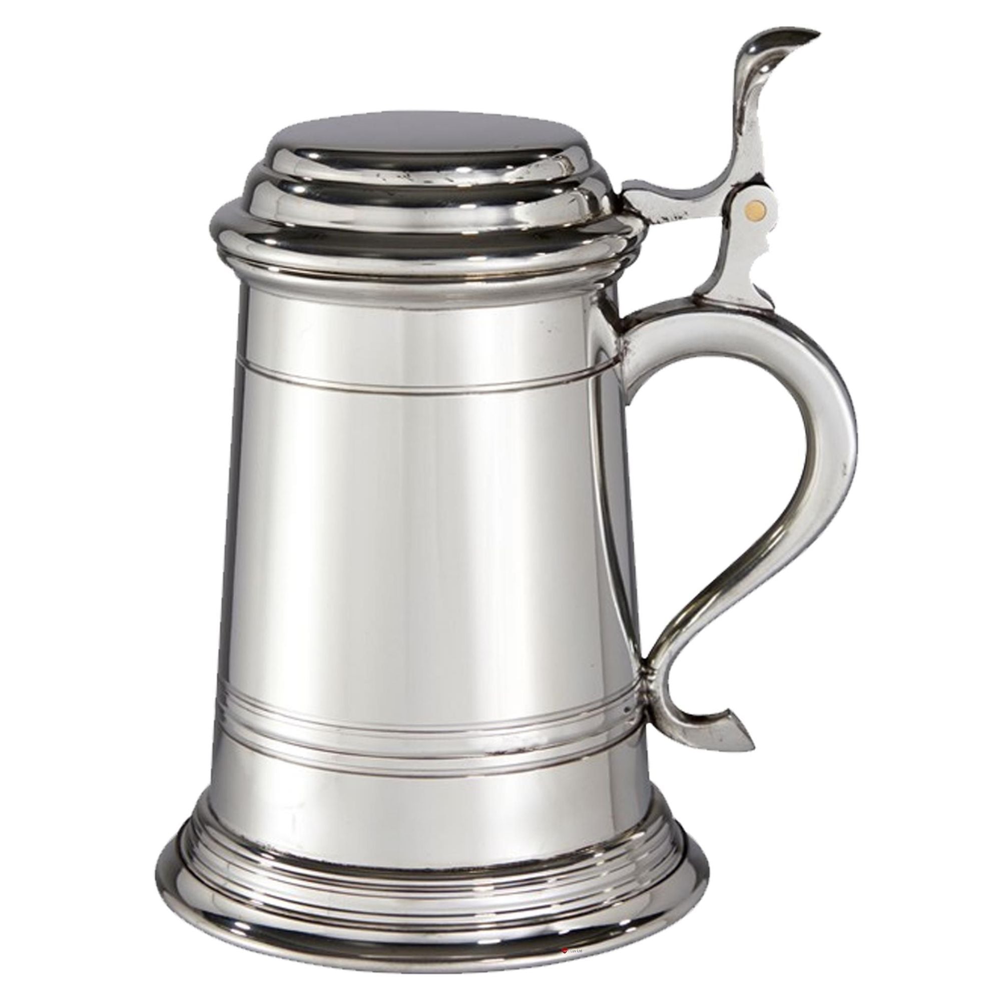 Silver tankard with handle on a white background