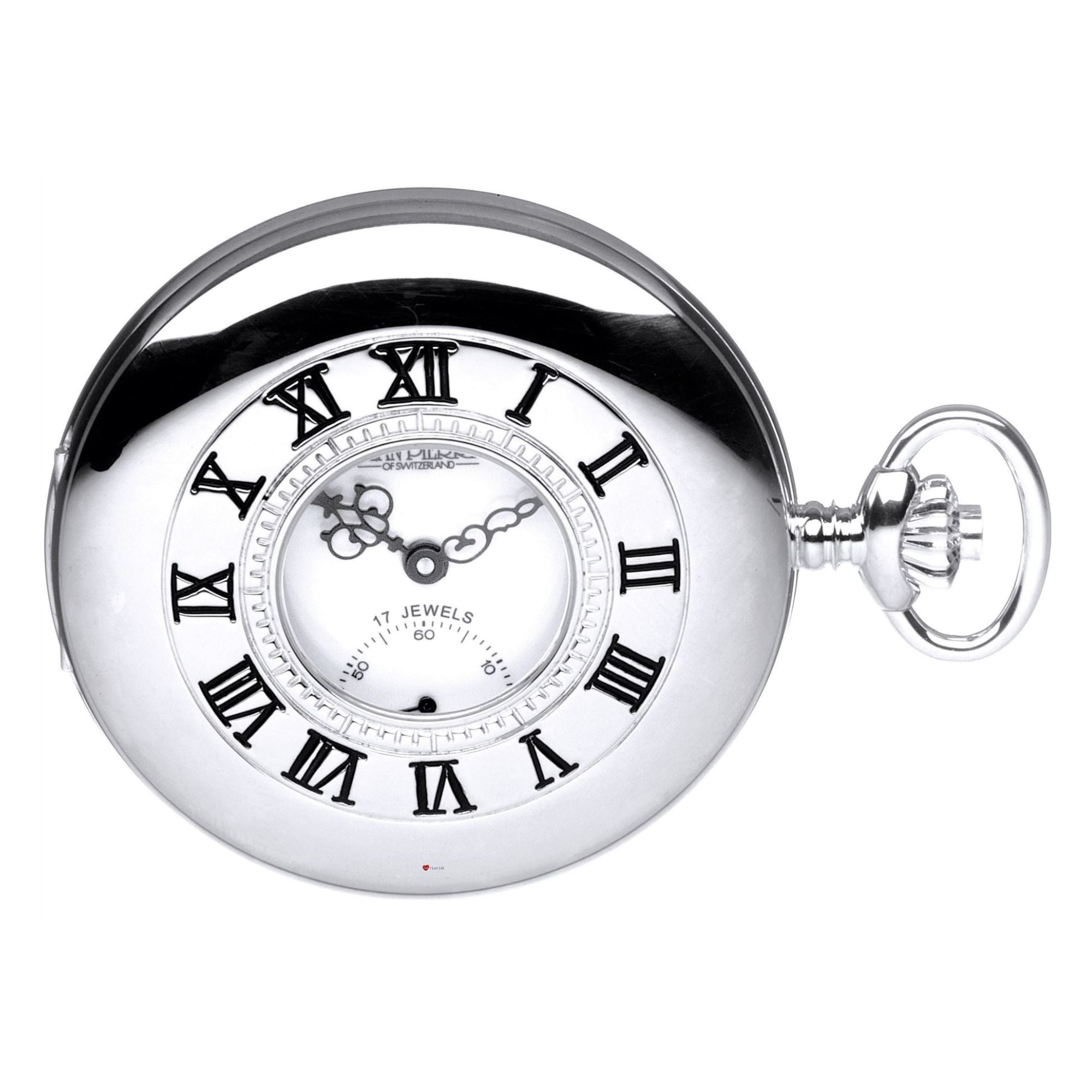 Polished Half Hunter Sterling Silver Pocket Watch 17 Jewel Movement