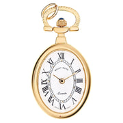 Classic Pendant Fob Watch Open Face Oval Gold Finish Roman Numerals Quartz