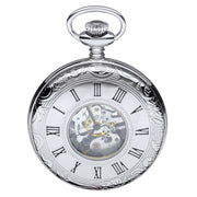 Half Hunter Skeleton Pocket Watch Chromed Polished Back 17 Jewel