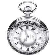Pocket Watch Ornate Half Hunter 17 Jewel Mechanical Chrome