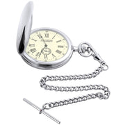 Classic Hunter Style Pocket Watch Roman Numerals Albert Chain Leather