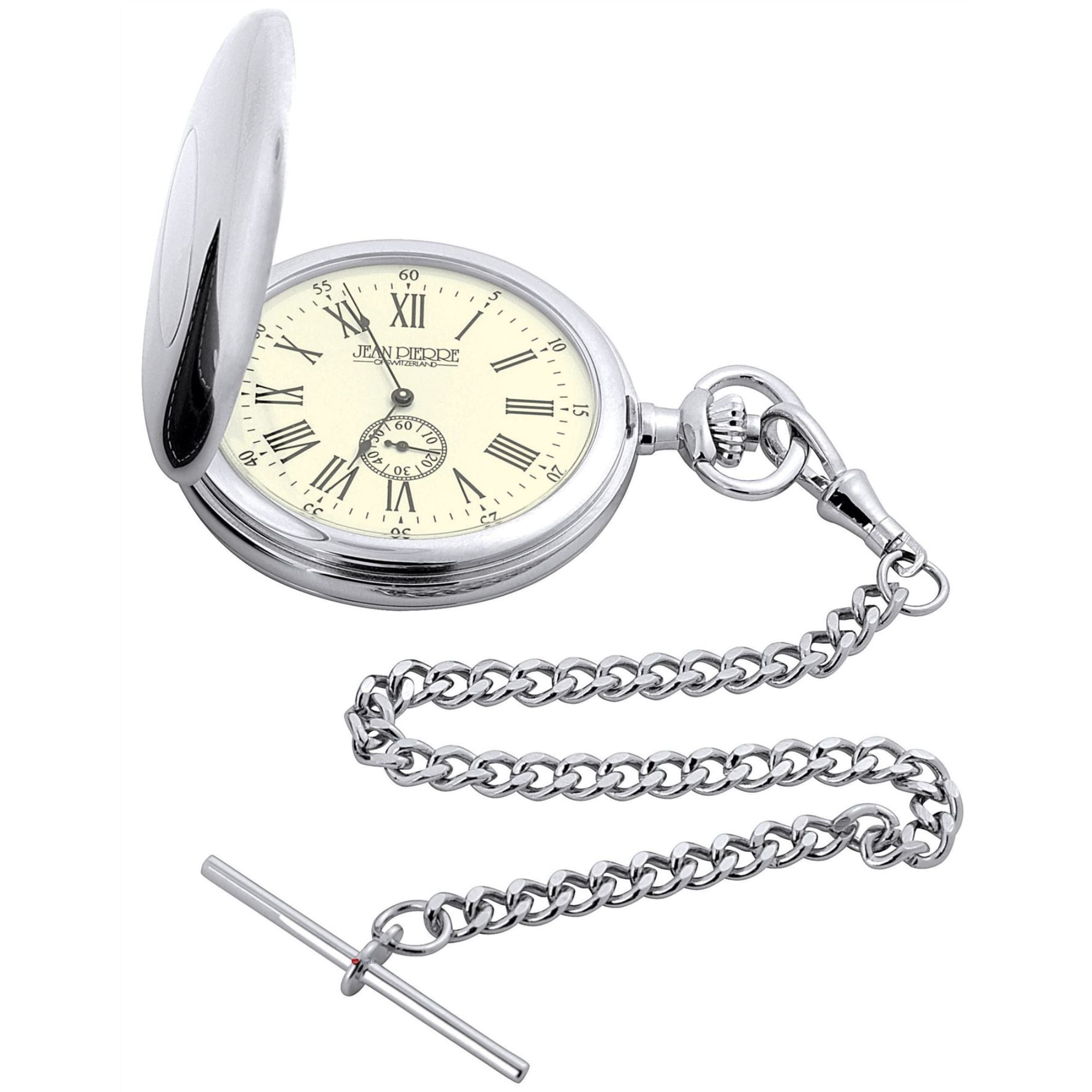 Classic Hunter Style Pocket Watch Roman Numerals Albert Chain Leather