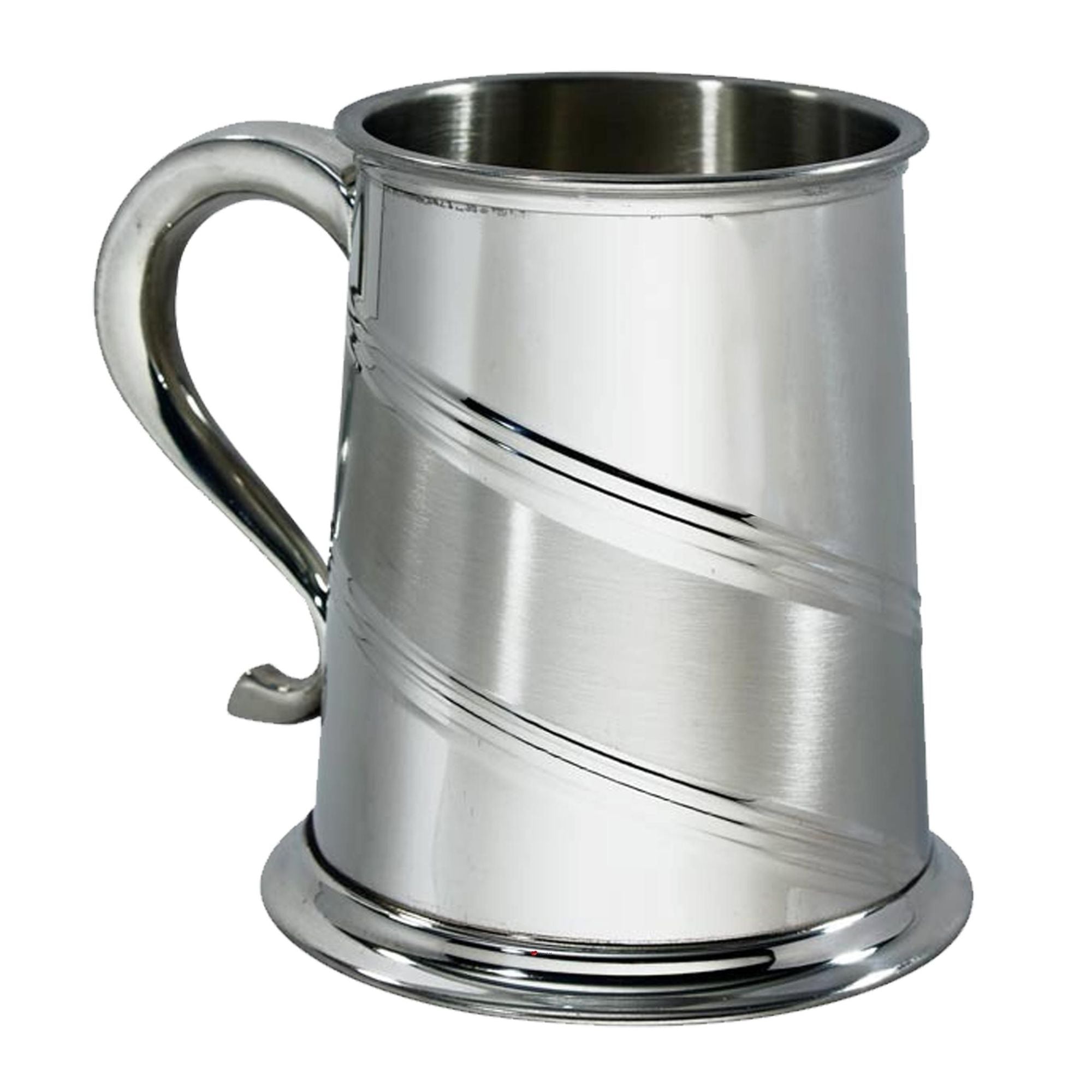 Pewter Tankard 1 Pint Lined Diagonal Satin Swan Handle Perfect for Engraving