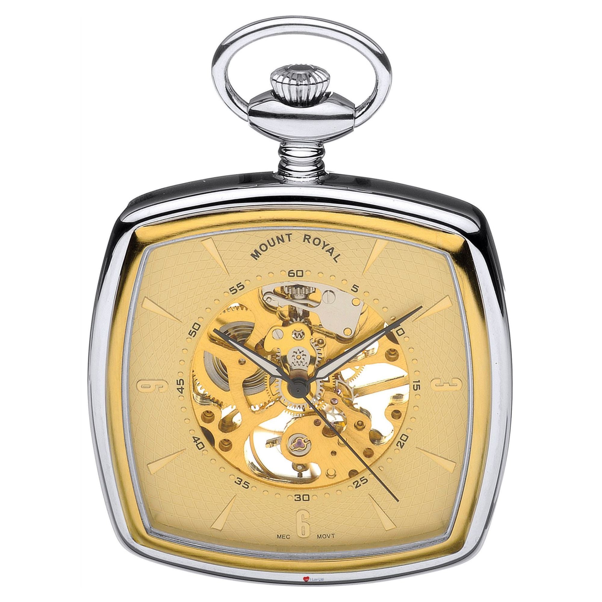Skeleton Pocket Watch Open Face Two Tone Squared 17 Jewel