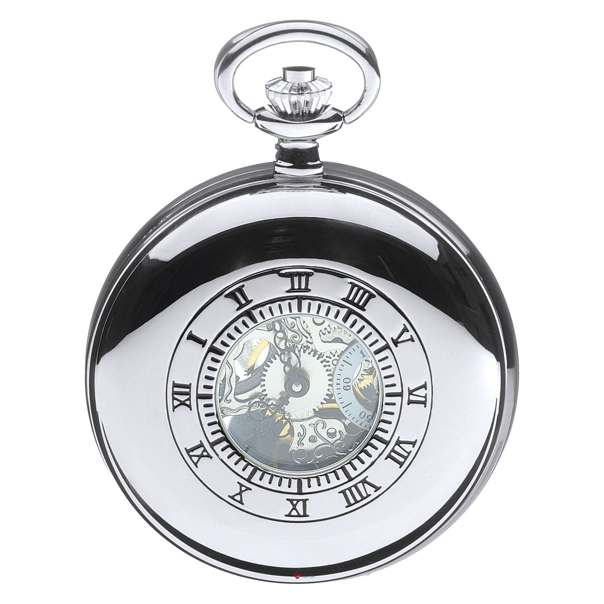 Skeleton Pocket Watch Half Hunter 17 Jewelled Mechanical Chromed