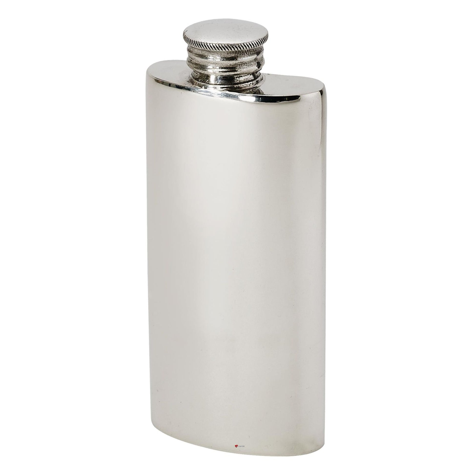 Silver hip flask on a white background