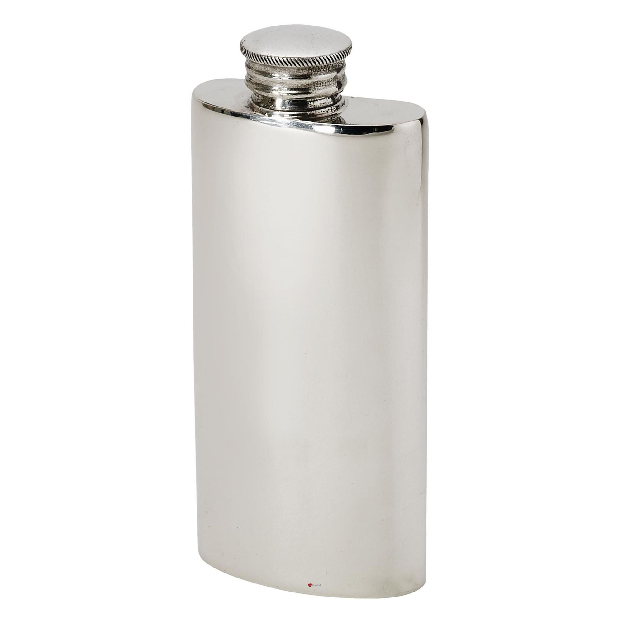 Silver hip flask on a white background