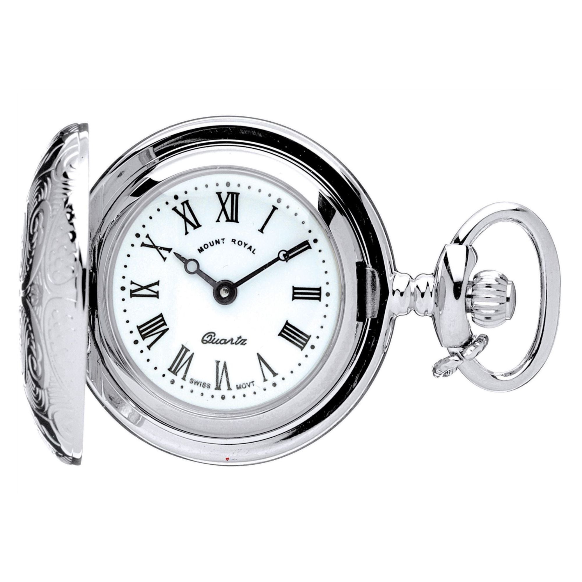 Classic Pendant Fob Watch Full Hunter Ornate Chrome Roman Numerals Quartz