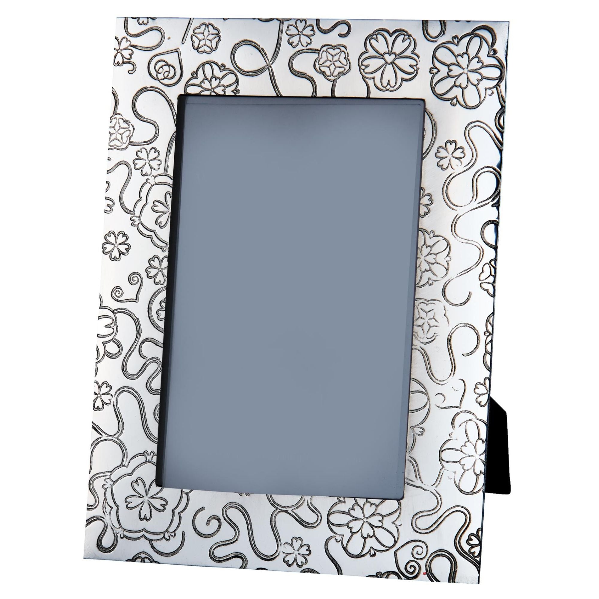 Decorative photo frame with black floral pattern on a white background