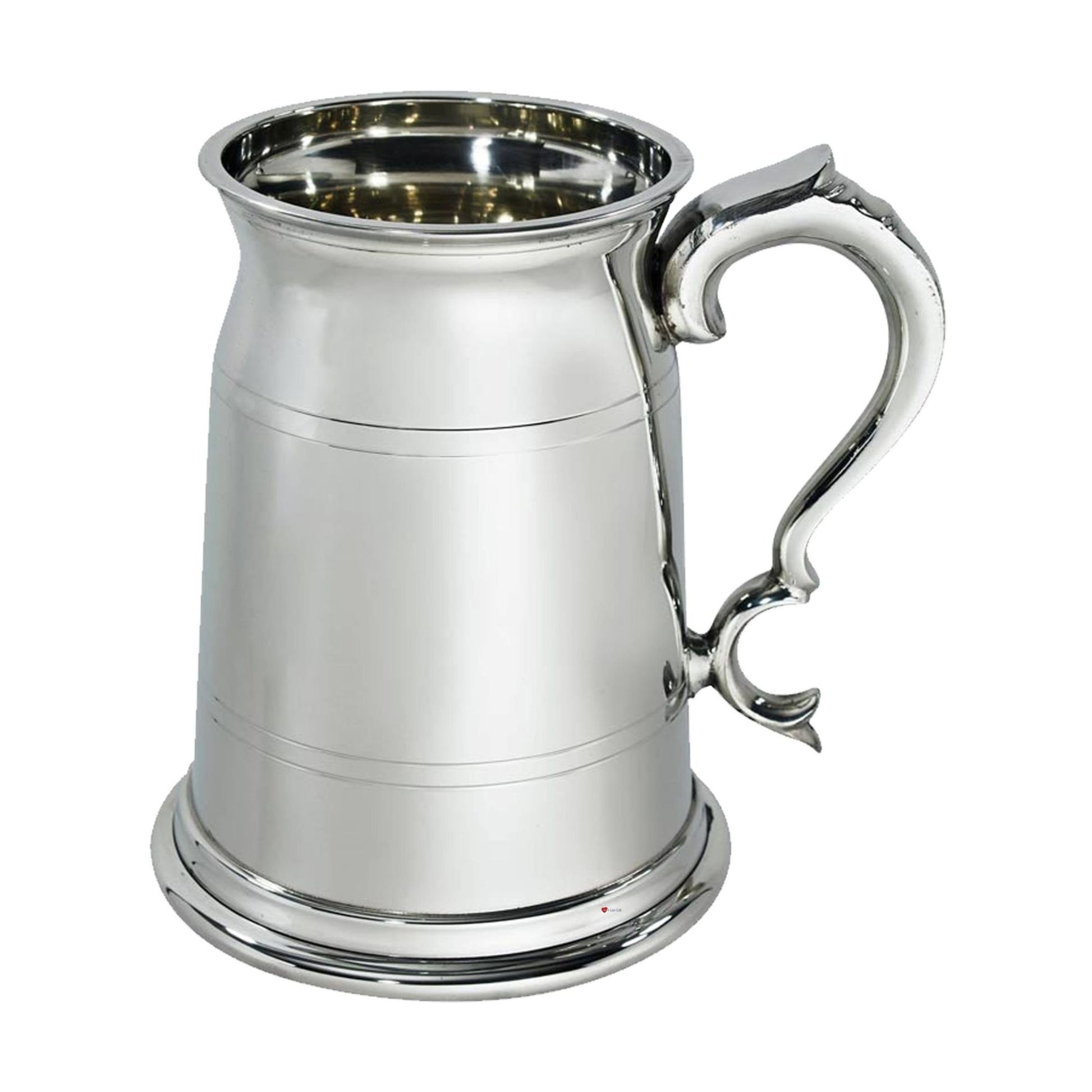 Silver tankard with a handle on a white background