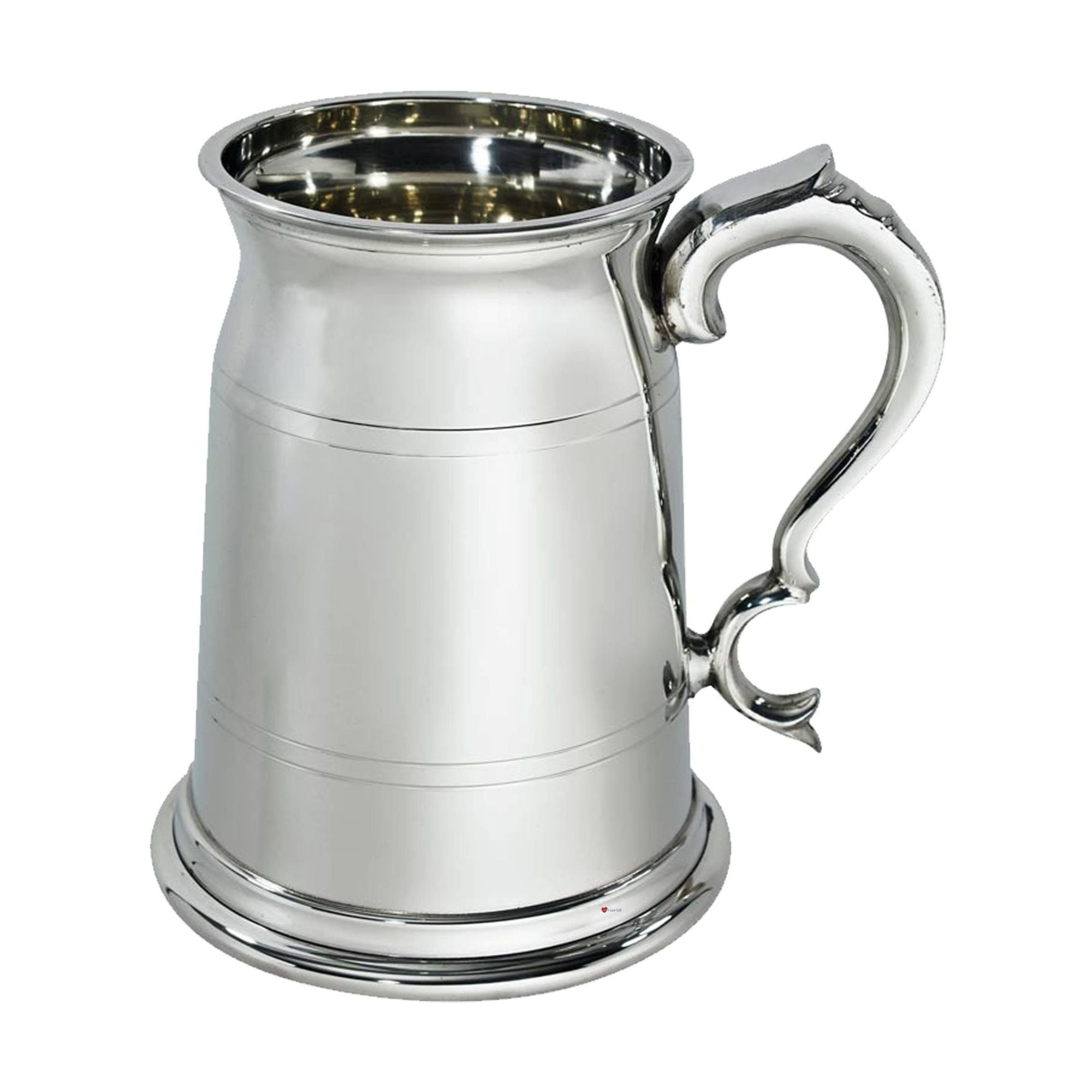 Silver tankard with a handle on a white background