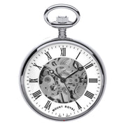 Skeleton Open Face Pocket Watch Chrome Plated Roman Numerals 17 Jewel