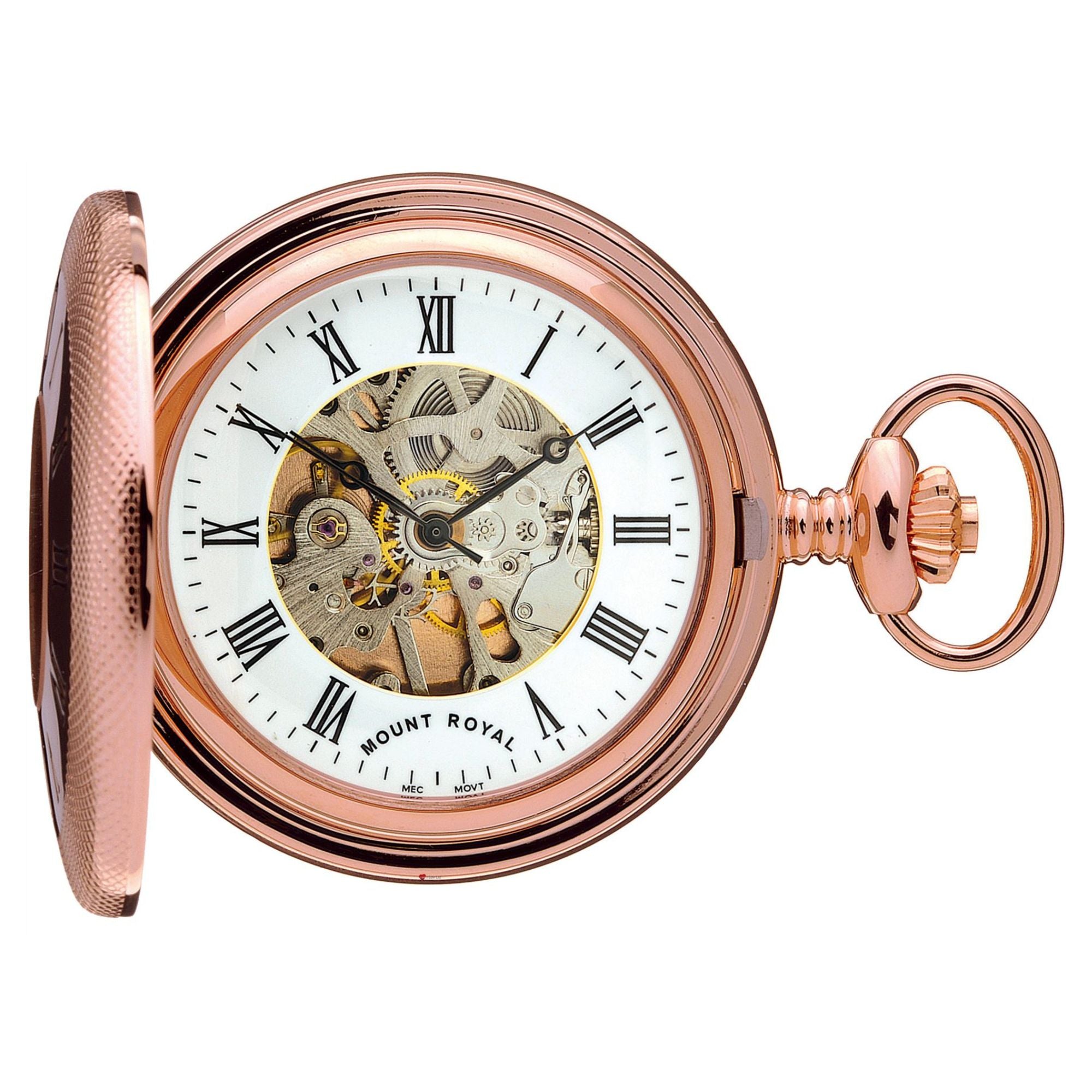 Skeleton Half Hunter Pocket Watch Rose Gold Plated 17 Jewel Mechanical