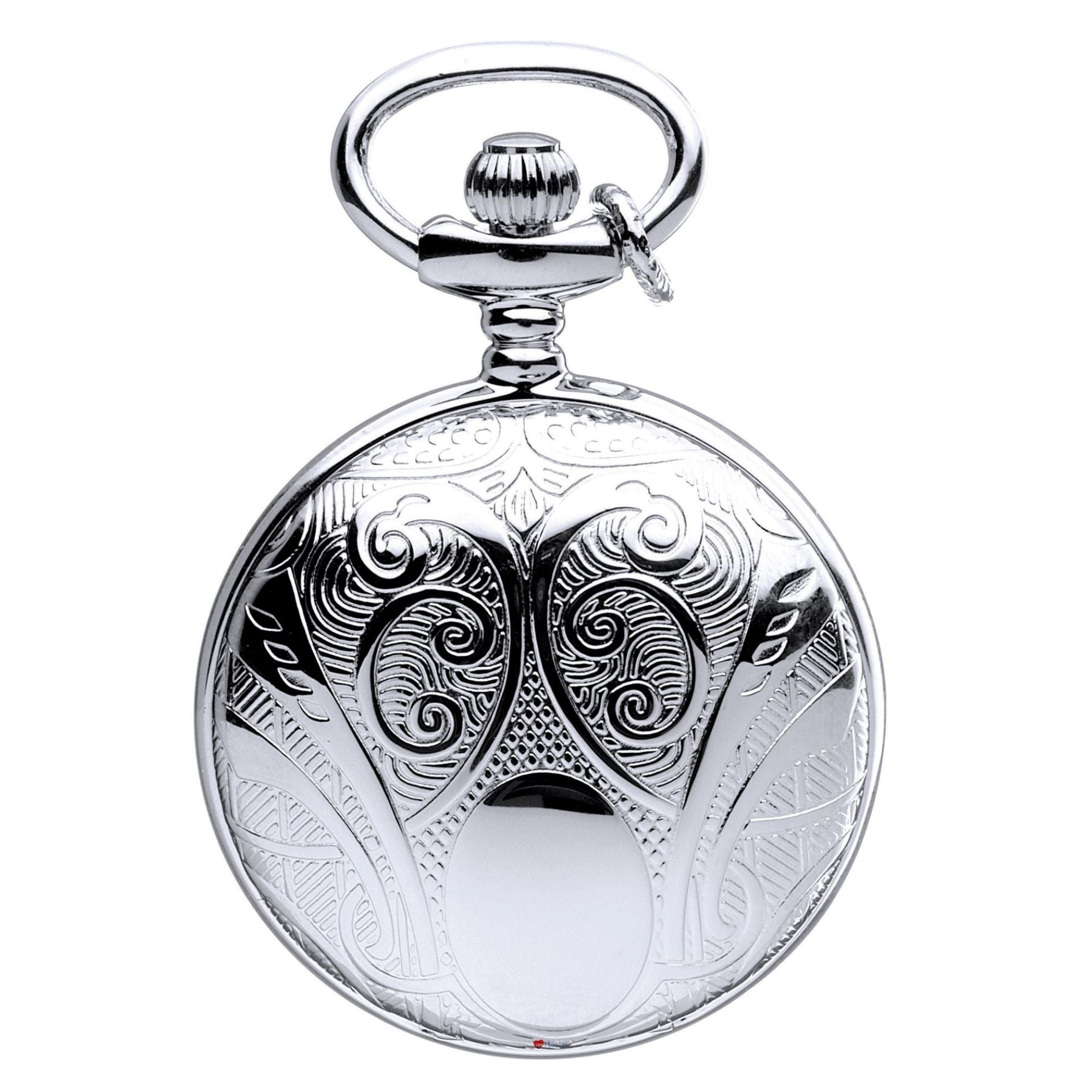 Classic Pendant Fob Watch Full Hunter Ornate Chrome Roman Numerals Quartz