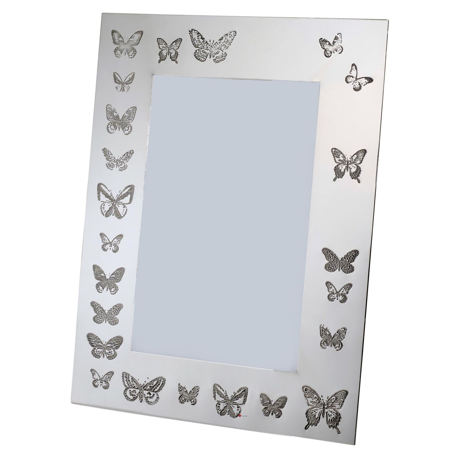 Decorative photo frame with butterfly designs on a white background