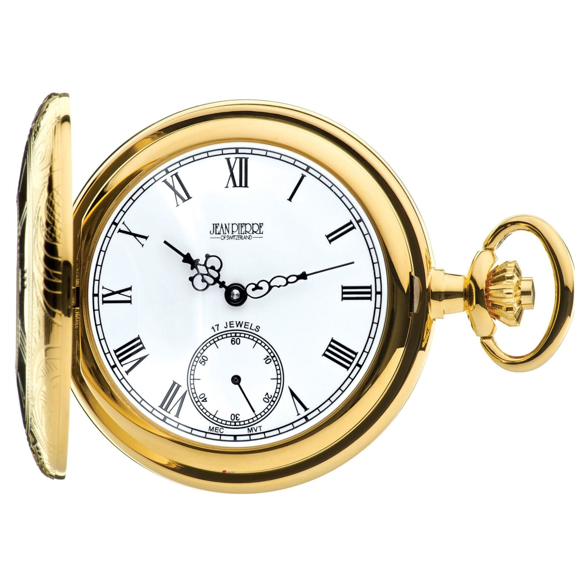 Ornate Half Hunter Gold Plated Pocket Watch 17 Jewel Movement